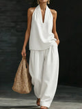 Set Casual Lino Top V y Pantalón Recto - Now & She - vista 6