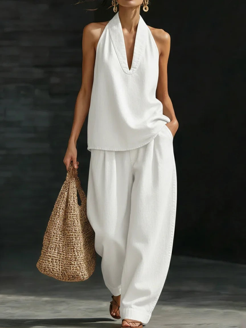 Set Casual Lino Top V y Pantalón Recto - Now & She - vista 6