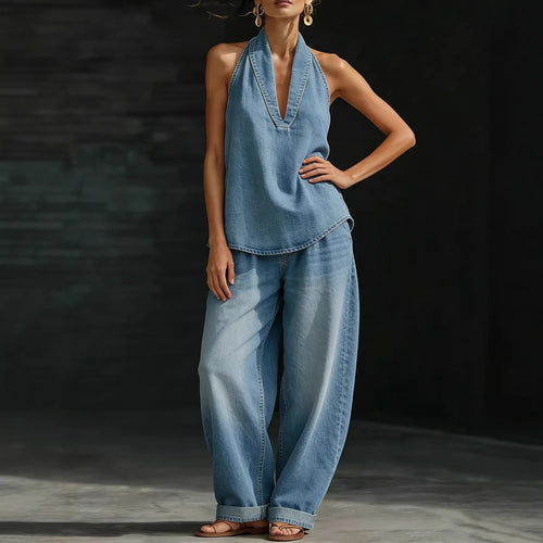 Set Casual Lino Top V y Pantalón Recto - Now & She - vista 2