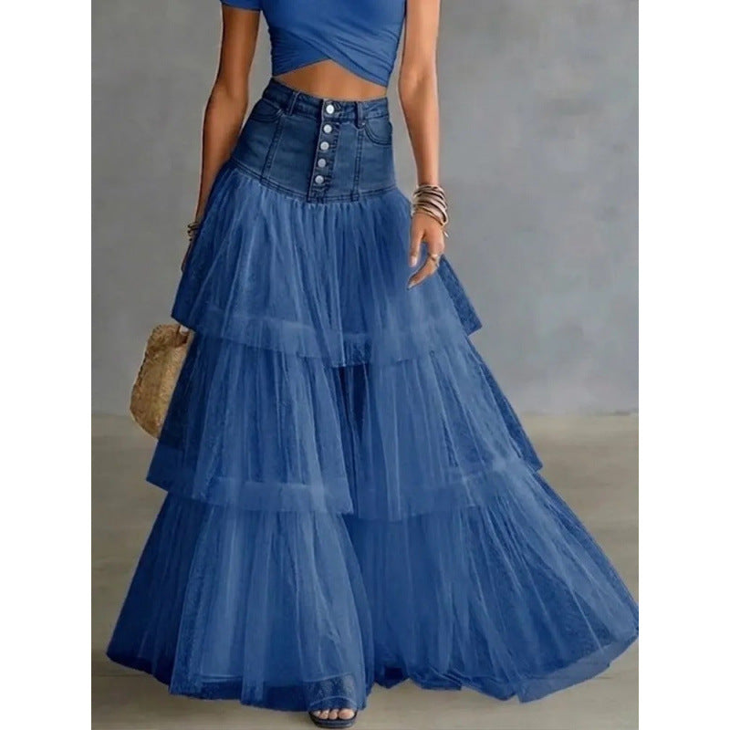 Falda Maxiplegada Mesh Denim Style - Now & She - vista 2