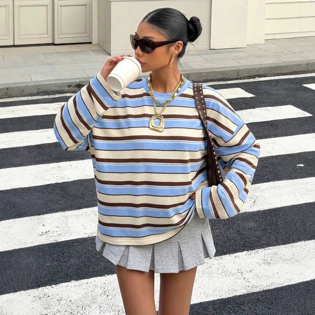 Sudadera Casual Rayas Combinadas - Now & She - vista 5
