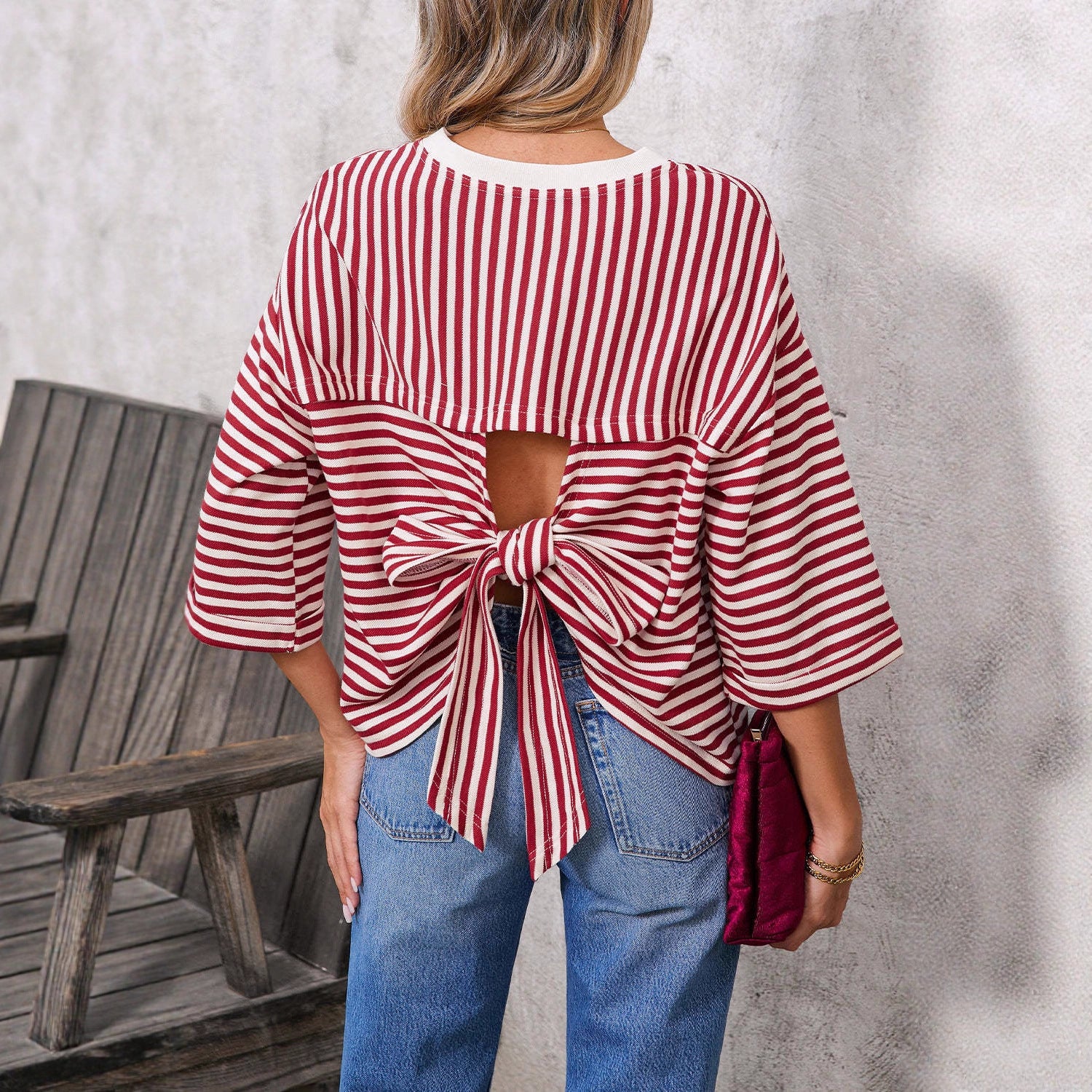 Blusa Rayas Back-Bow Moño Posterior - Now & She - vista 2