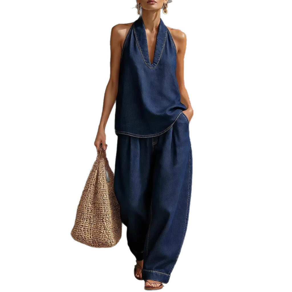 Set Casual Lino Top V y Pantalón Recto - Now & She - vista 1