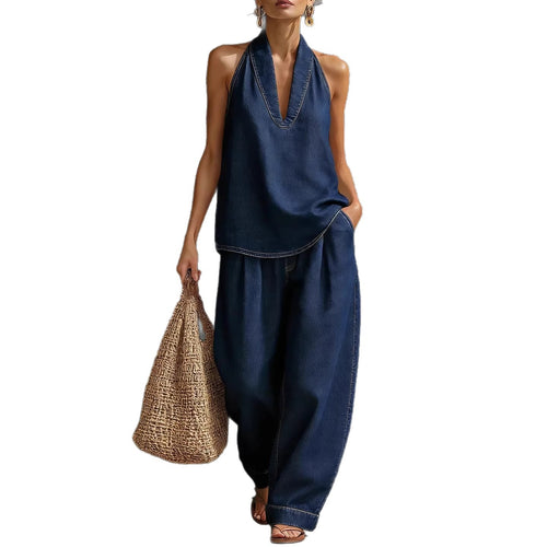 Set Casual Lino Top V y Pantalón Recto - Now & She - vista 1