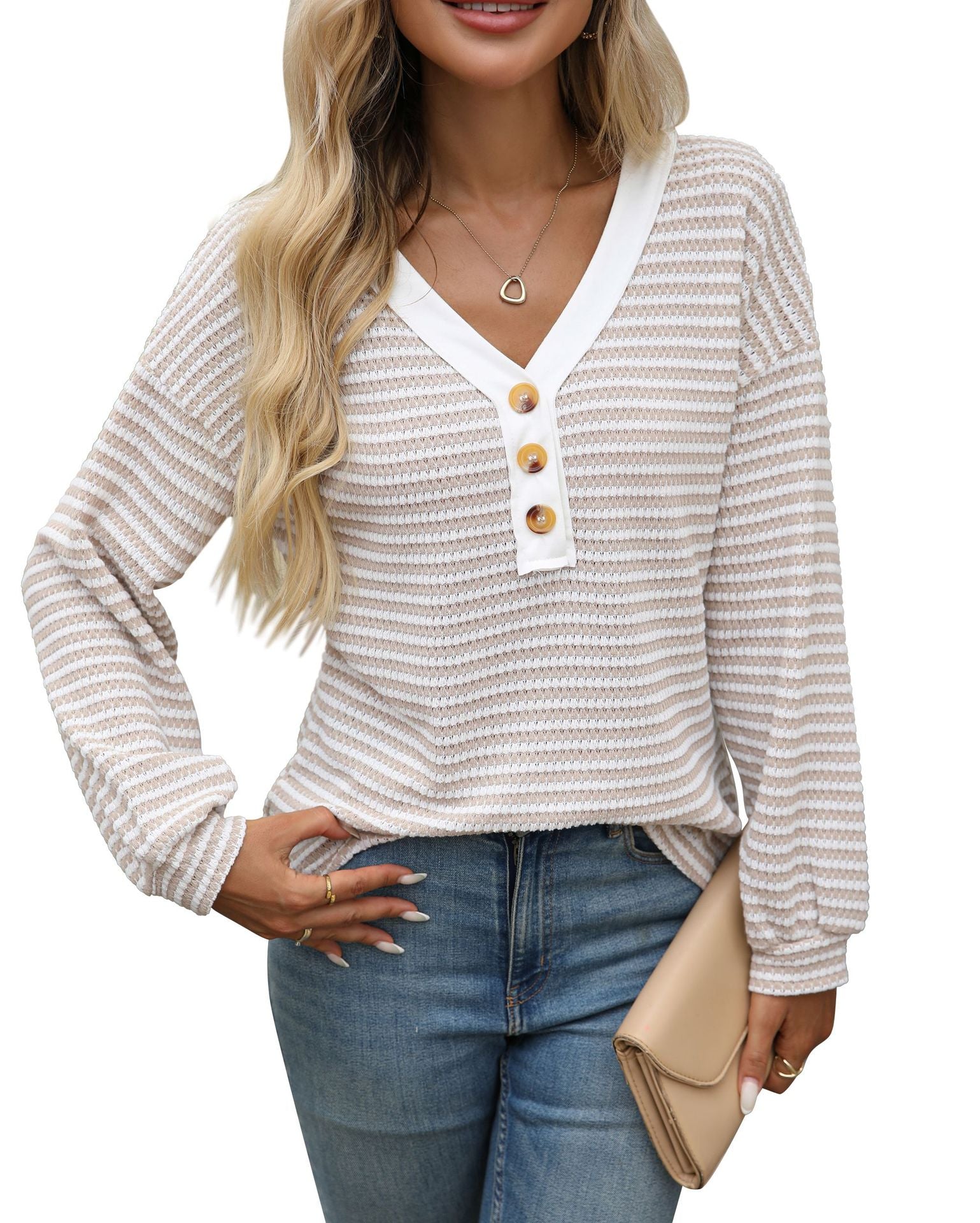 Playera Color Block Manga Larga Escote V - Now & She - vista 7