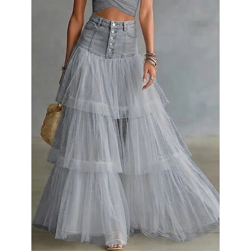 Falda Maxiplegada Mesh Denim Style - Now & She - vista 5